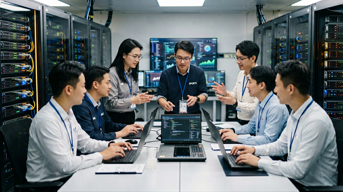 MK体育科技团队在数据中心进行赛事数据研发工作